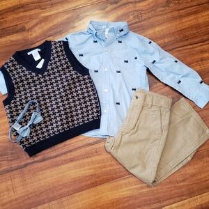 Janie and Jack Navy Houndstooth Vest Set